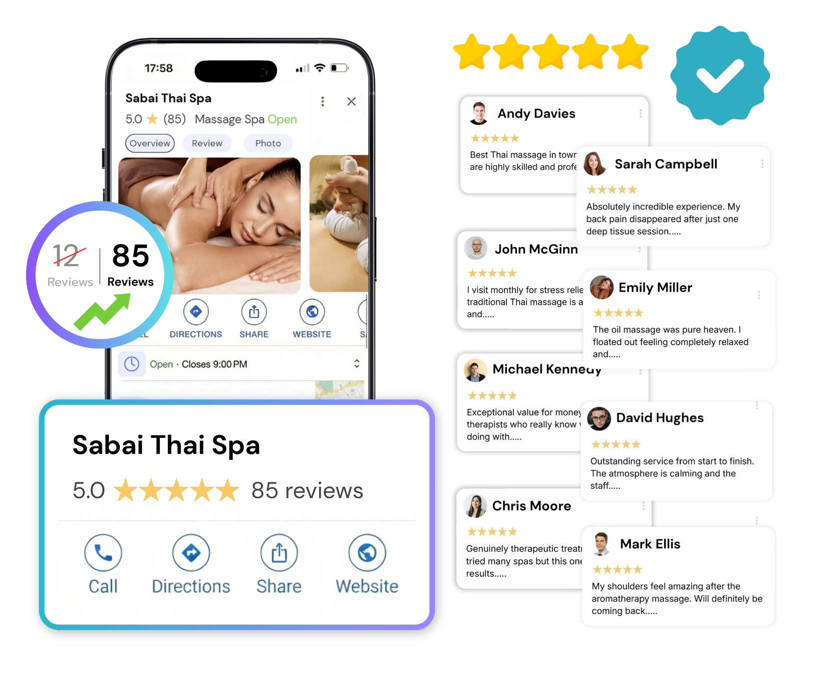 Five-star reviews on mobile device
